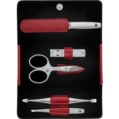 Abbildung von ZWILLING Maniküreset (5 Teilig, Druckknopf Etui, Nappaleder, Pediküre, mit Nagel und Hautschere), Premium, Rot