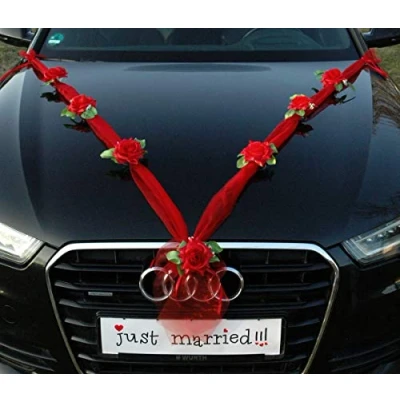 Abbildung von Organza M Auto Schmuck Braut Paar Rose Deko Dekoration Hochzeit Car Wedding (Rot/Rot)