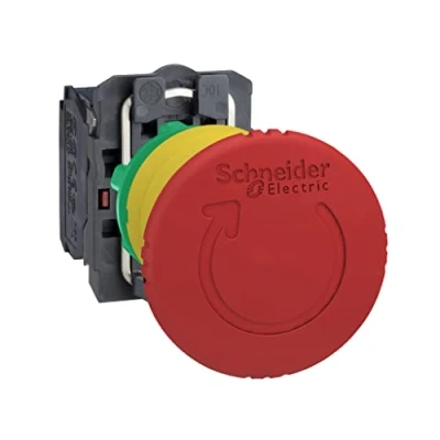 Abbildung von Schneider Electric XB5AS8442 Not Aus/Not Halt Schalter, Harmony XB5, Kunststoff, Drehentriegelung, 22mm, Pilz 40mm, 1Ö