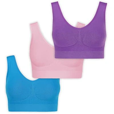 Abbildung von UnsichtBra Bustier Damen BH ohne Buegel 3er Set Wohlfühl Bustiers Tops Bügelloser Soft Bra Schlaf Still Sport Crop Top Büstier rosa, blau, lila (wellbra_roblali)(XXL)