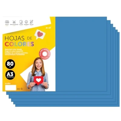 Abbildung von Buntes Papier A3 80g für Drucker &amp; Basteln, Farbige Blätter Kinder, Kreativprojekte, Karten Schule M office (50 Blatt, Blau)