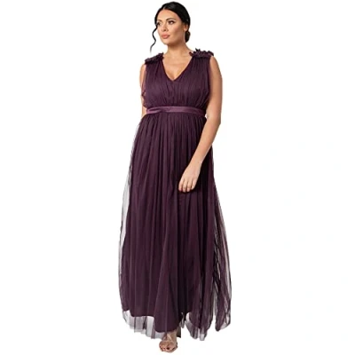 Abbildung von Maya Deluxe Damen Women&#039;s Maxi With Ruffle V Neck Sleeveless High Empire Waist Long Prom Guest Weddi Bridesmaid Dress, Berry, 50 EU