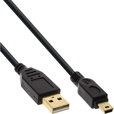 Abbildung von InLine 31850P USB 2.0 Mini Kabel, A Stecker an B (5pol.), schwarz, vergoldete Kontakte, 5m