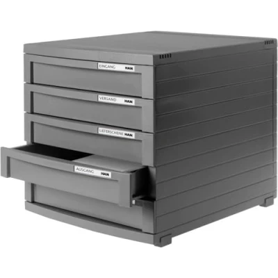 Abbildung von HAN 1505 191, Schubladenbox Contur, Modernes Organisationssystem, Ausbaubar, Premium Qualität für die Professionelle Organisation, Dunkelgrau, 5 Schubladen(hoch)
