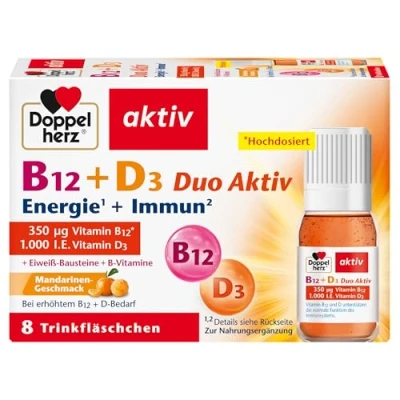 Abbildung von Doppelherz B12 + D3 Duo Aktiv Mit Vitamin und zur Unterstützung einer normalen Funktion des Immunsystems 8 Trinkfläschchen, 91.1 grams