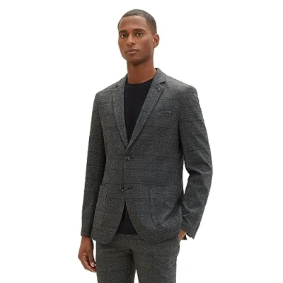 Abbildung von TOM TAILOR Herren Casual Sakko mit Reverskragen, grey black grindle check, 50