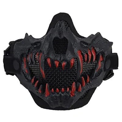 Abbildung von JOYASUS Taktische Halbgesichtsmaske, atmungsaktive Airsoft Stahl Schädel Schutzmaske für Schießen CS Paintball Jagd Halloween Kostümparty (Schwarz)