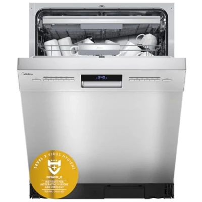 Abbildung von Midea SU 7.35X14BS Geschirrspüler 60cm Unterbau, 14 Maßgedecke Spülmaschine Teilintegrierbar mit WiFi, Extra Trocknung, 8 Programme, 42dB, 1 24h Startzeitverzögerung, Inox