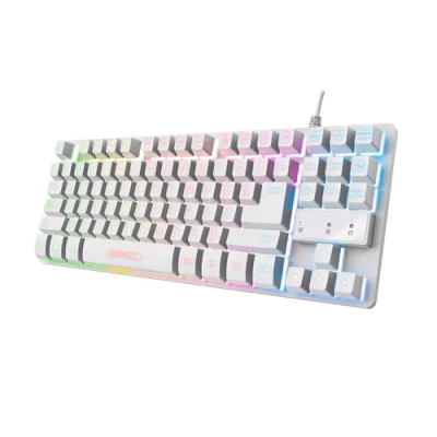 Abbildung von Trust Gaming GXT 833W Thado TKL Tastatur Deutsches QWERTZ Layout, Kompakte 80% USB aus Metall, Anti Ghosting, LED Beleuchtung, Recycelten Materialien, für PC, Laptop, Mac Weiß