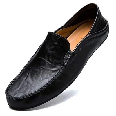 Abbildung von Unitysow Mokassins Slipper Herren Leder Slip On Fahren Schuhe Leicht Weich Loafers Handgefertigt Flache Business Schuhe,Schwarz,EU 46