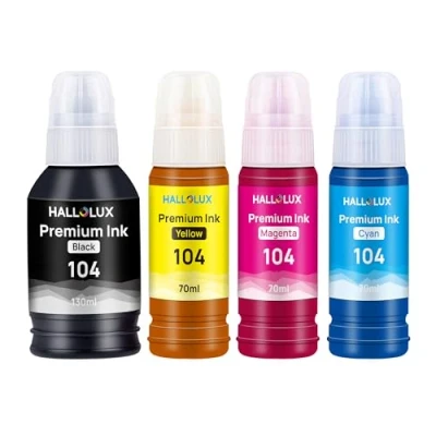 Abbildung von HALLOLUX 104 Tinte Kompatibel für Epson Tintenflasche Multipack ET 2710 2711 2712 2714 2715 2720 2721 2726 4700 (4er Pack Schwarz Cyan Magenta Gelb)