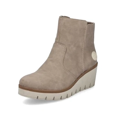Abbildung von Rieker Damen Keilstiefeletten Y5065, Frauen Stiefeletten, lose Einlage,Wedge Boots,Keilabsatz,Wedge Heel,gefüttert,Winter,beige (64),41 EU / 7.5 UK