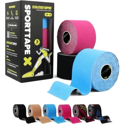 Abbildung von 3 Rollen SPORTTAPE Kinesiologie tape Gemischt 5cm x 5m Physio und sport bei verletzungen schmerzen Elastisches, wasserfest hypoallergen muskel