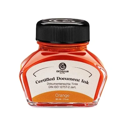 Abbildung von Octopus Fluids Document Ink orange, dokumentenechte Tinte, zertifiziert nach DIN ISO 12757 2, 30 ml