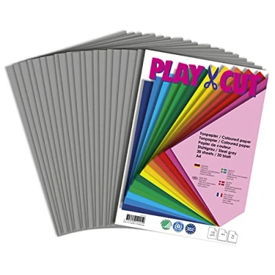 Abbildung von PLAY CUT Tonpapier A4 Stahlgrau (130g/m2) 20 Bogen Din Papier zum Basteln Drucken Dickes Bedruckbares Bastelpapier Set und Druckerpapier Premium Tonzeichenpapier &amp; Craft Paper