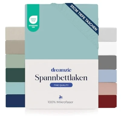 Abbildung von Dreamzie Spannbetttlaken 200x200cm 35 cm Tiefe Tasche 100% Mikrofaser Bettlaken Aqua, Schadstoffgeprüft(Oeko TEX), mit Gummizug