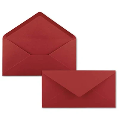 Abbildung von 50 Brief Umschläge Dunkel Rot DIN Lang 110 x 220 mm (11 22 cm) Nassklebung ohne Fenster Ideal für Einladungs Karten Serie FarbenFroh