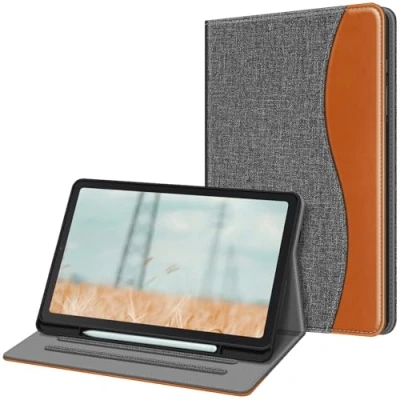 Abbildung von Fintie Hülle für Samsung Galaxy Tab S6 Lite 10.4 2024/2022/2020, Soft TPU Rückseite Gehäuse Schutzhülle mit S Pen Halter und Dokumentschlitze, Dunkelgrau
