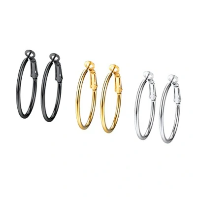 Abbildung von PROSTEEL 3er Ohrringe Set für Damen Edelstahl Creolen Huggie Kreolen Hoop Klappcreolen Ohrschmuck 30mm 50mm 70mm 3 Größe Set, silber