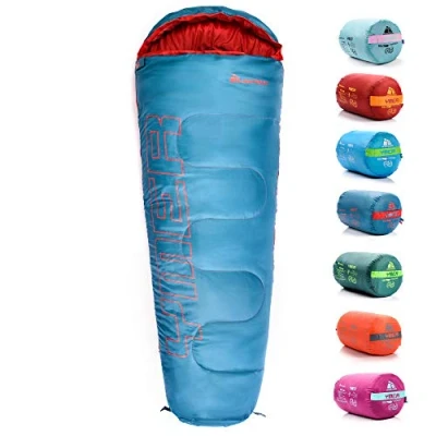 Abbildung von meteor Premium Kinder Schlafsack Sommer Ultraleicht Hüttenschlafsack Komfortbel Jugendliche Camping Deckenschlafsack Leicht Herbst inlett kleines Baby Mini Sleeping Bag (Blau/Orange)