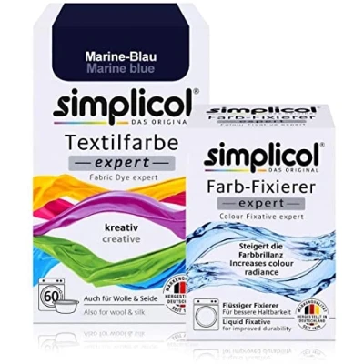 Abbildung von simplicol Textilfarbe expert + Farbfixierer Kombipack, Marine Blau 1708: Farbe für Waschmaschine oder manuelles Färben
