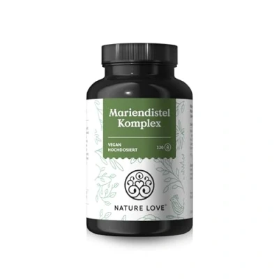 Abbildung von NATURE LOVE® Mariendistel, Artischockenextrakt, Löwenzahn &amp; Desmodium 4 fach Komplex 120 vegane Kapseln Hochdosiert mit 80% Silymarin Laborgerprüft, hochdosiert, in Deutschland produziert