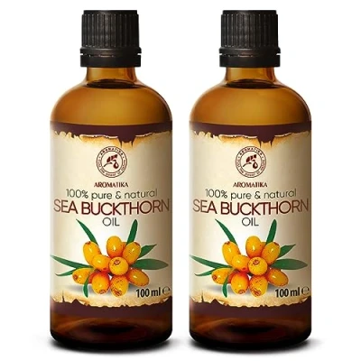 Abbildung von Sanddornöl 200ml Hippophae Rhamnoides 2x100ml Kaltgepresst Sanddorn Öl Sea Buckthorn Oil Rein &amp; Natürlich Trägeröl Pflegeöl Body für Hautpflege Gesicht Körperpflege