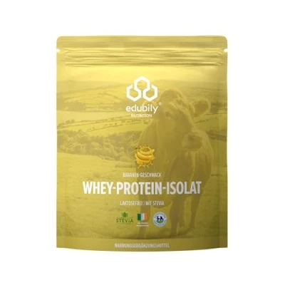 Abbildung von edubily nutrition® Whey Protein Isolat aus irischer Weidehaltung Sehr gut lösliches Eiweißpulver ohne Kohlenhydrate &amp; Zucker Laktosefrei 750 g (Banane)