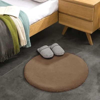 Abbildung von Teppich Wölkchen Fell Rund, Fellteppich Kunstfell Waschbar, Hasenfell, Kaninchenfell Flauschiger Wohnzimmer, Bettvorleger Schlafzimmer Braun Rund 60cm