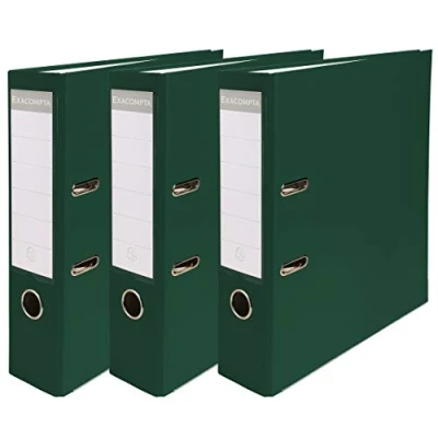 Abbildung von Exacompta 918405SE 3er Pack Kunststoff Ordner. Made in Germany. Kunststoffbezug außen und Papierbezug innen 8 cm breit DIN A4 MAXI dunkelgrün Ringordner Aktenordner Briefordner Büroordner