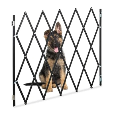 Abbildung von Relaxdays Hundeabsperrgitter, ausziehbar bis 130 cm, 87,5 100 cm hoch, Bambus, Hunde Schutzgitter, Treppe &amp; Tür, schwarz