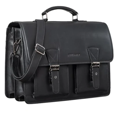 Abbildung von STILORD &#039;Jeffrey&#039; Dokumententasche, Damen und Herren, Leder, Lehrertasche, XL, Umhängetasche, Laptop, 15,6 Zoll, Ordner, A4, Trolley, Princeton Nero, Koffer