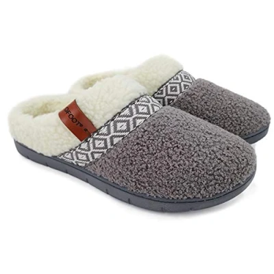 Abbildung von ofoot Damen Fuzzy House Hausschuhe Indoor Outdoor Clogs Schlafzimmer Schuhe Warmes flauschiges Teddyfleece mit Spitze,Cozy Memory Foam Plüschfutter Rutschfeste Gummisohle