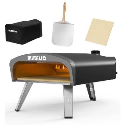 Abbildung von Mimiuo Gas Pizzaofen mit Pizzastein und Pizzaschaufel, mobiler Pizzaofen, Tragbar Pizza Ofen für Terrasse Balkon, den Garten, outdoor, Oven, Schwarz