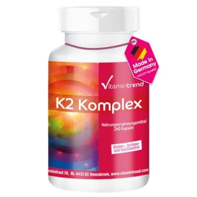 Abbildung von K2 Komplex 1250µg 240 Kapseln vegan hochdosiert MK 4 und 7 Vitamintrend®