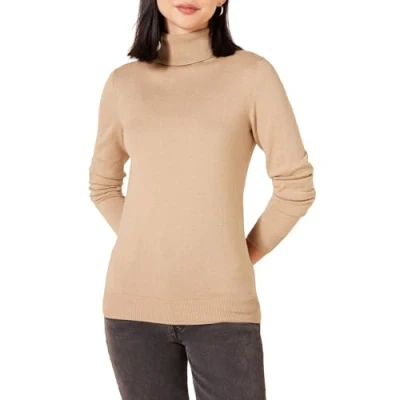 Abbildung von Amazon Essentials Damen Leichter, Langärmeliger Rollkragenpullover, Klassischer Schnitt (Erhältlich In Übergröße), Kamelbraun Meliert, L
