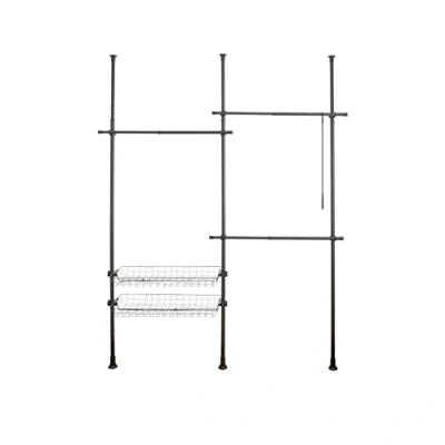 Abbildung von WENKO Teleskop System Herkules Duo, 3 Kleiderstangen, 2 Ablagekörbe, Ausziehbar, Pulverbeschichtetes Metall, 164 215 x 165 300 38 cm, Schwarz matt