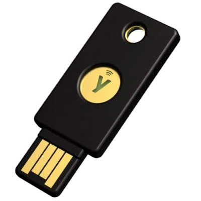 Abbildung von Security Key NFC Schwarz Sicherheitsschlüssel für Zwei Faktor Authentifizierung (2FA), Anschluss über USB A und FIDO zertifiziert