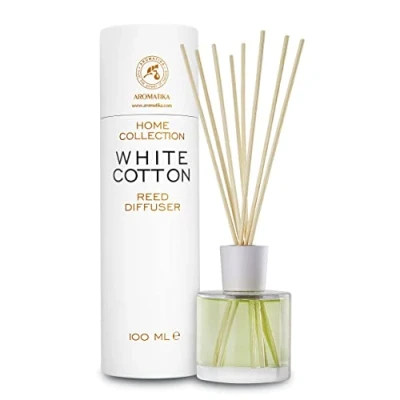 Abbildung von Raumduft Diffuser Weiße Baumwolle 100ml Duftdiffusor mit Stäbchen Blumiger Duft Raumbeduftung Zimmerduft Raumluft Aromadiffusers Lufterfrischer Reed White Cotton