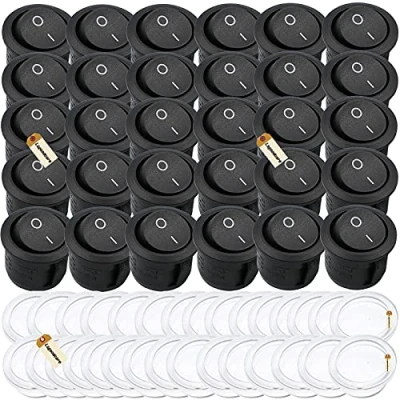 Abbildung von Lsgoodcare 30Pcs Runde Typ Schalter schwarz AC 6A 250V 10A 125V 2 Pin ON/Off I/O SPST Snap in Mini Boot Wippschalter mit Boote Kappe Mehrweg