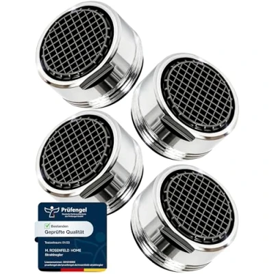 Abbildung von 4 Stk Wasserhahn Aufsatz Strahlregler M24 Wasserfluss 5l/min High Tech Anti Kalk Sieb mit Kugelförmige Filter Luftsprudler aus Verchromten Messing für Wasserhähne