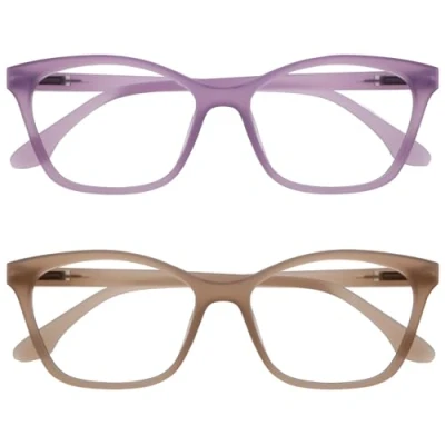 Abbildung von OPULIZE KAT Lesebrille 2er Pack Cat Eye Katzenaugen Fassung Lila, Taupe Herren &amp; Damen Federscharniere RR59 5U +2.00