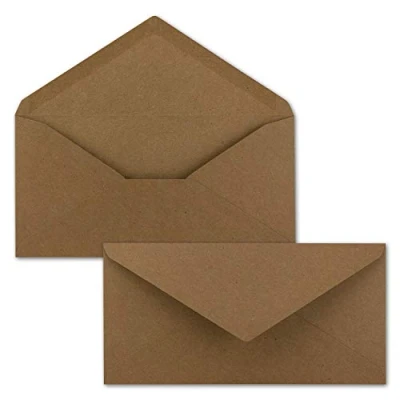 Abbildung von 50x Kraftpapier Umschläge DIN Lang Braun ÖKO Nassklebung 11 x 22 cm 120 g/m² Spitzklappe Vintage Kuverts von NEUSER PAPIER