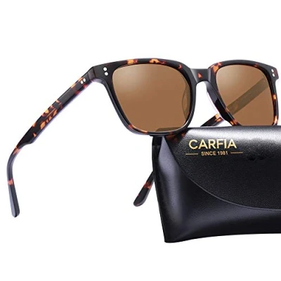 Abbildung von CARFIA Vintage Polarisierte Sonnenbrille Damen UV400 Schutz, Quadratische mit Acetatrahmen