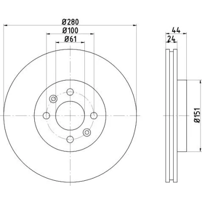 Abbildung von TEXTAR 92113900 Bremsscheibe 280 24 04/06 100 außenbelüftet ohne Radbefestigungsbolzen, Radnabe RENAULT: SCENIC 2, MEGANE Scénic 1