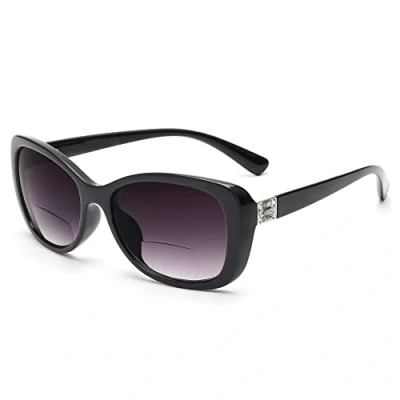 Abbildung von JM Frauen Bifokale Lese Sonnenbrille, Vintage Leser Gläser UV Schutz im Freien Schwarz +1.5