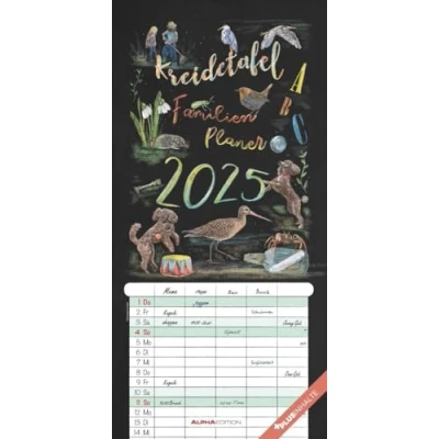 Abbildung von Alpha Edition Kreidetafel Familienplaner 2025 Familienkalender, 22x45cm, Kalender mit 5 Spalten, 100 jährigem Kalender, Illustrationen von Eva Czapla und Ferientermine DE/AT/CH