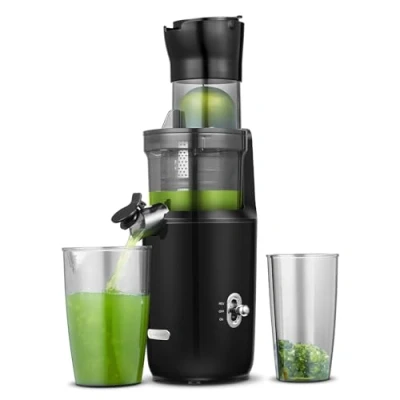 Abbildung von AMZCHEF Ganzfrucht Entsafter 80MM große Öffnung Slow Juicer Gemüse und Obst Testsieger mit Verbesserter Schnecke, Doppelschicht Filter, Retro Kippschalter, Leiser Motor Schwarz