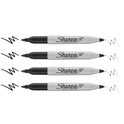 Abbildung von Sharpie Permanentmarker mit Doppelspitze, feine und ultrafeine Spitze, Schwarz, 4 Stück in einer Plastiktüte