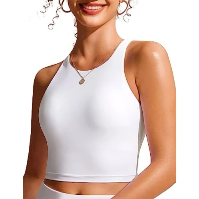 Abbildung von CRZ YOGA Damen Racerback Swim Top Bikini Oberteil Schnell Trocknend Padded Swimsuit Weiss 40
